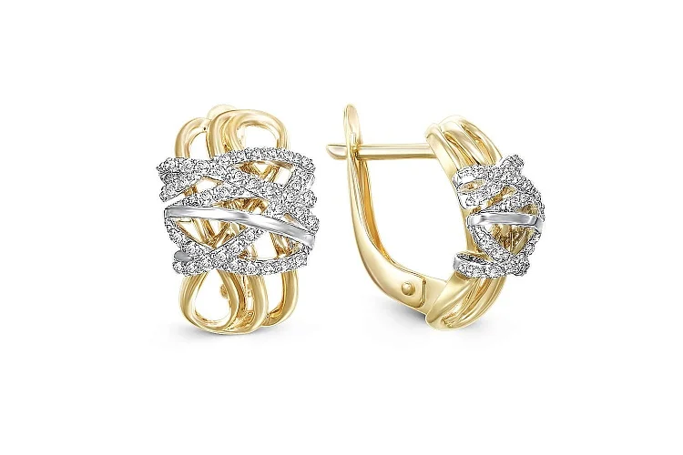 Серьги из жёлтого золота с 74 фианитами