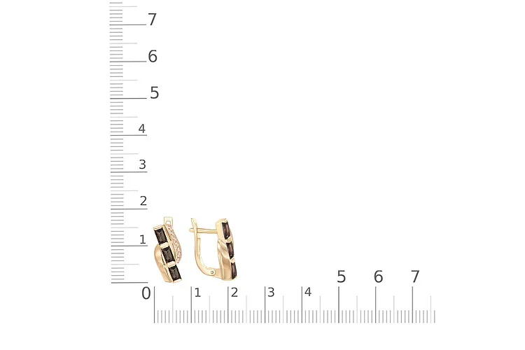 Серьги из жёлтого золота с 6 раухтопазами и 14 фианитами