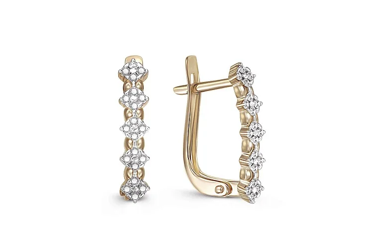 Серьги из жёлтого золота с 40 фианитами