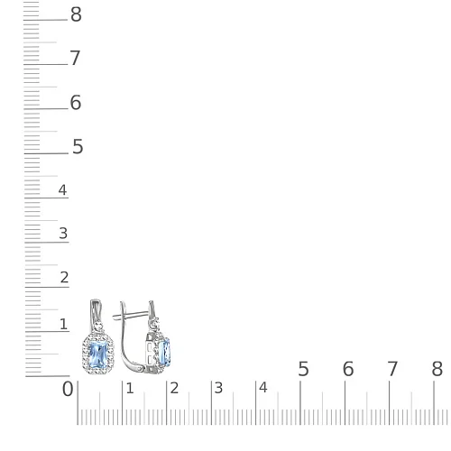 Серьги из белого золота с 2 топазами sky и 30 фианитами