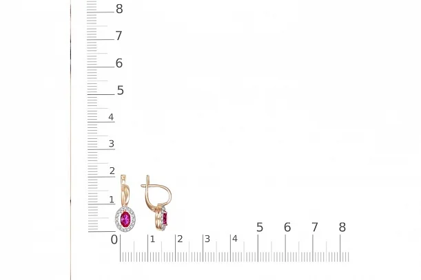 Серьги из красного золота с 2 корундами и 32 бриллиантами