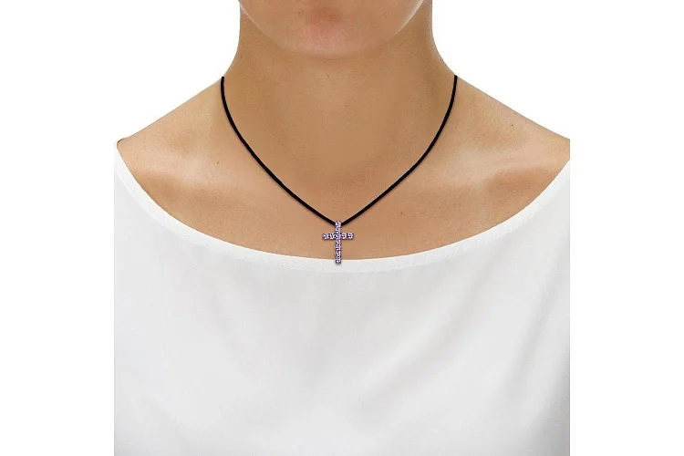 Колье Крест из белого золота с 11 аметистами