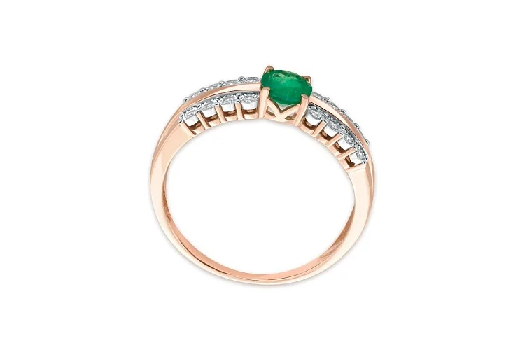 Кольцо из красного золота с изумрудом и 16 бриллиантами