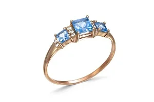 Кольцо из красного золота с 3 топазами swiss и 10 фианитами