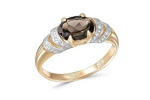 Кольцо из красного золота с раухтопазом и 14 фианитами