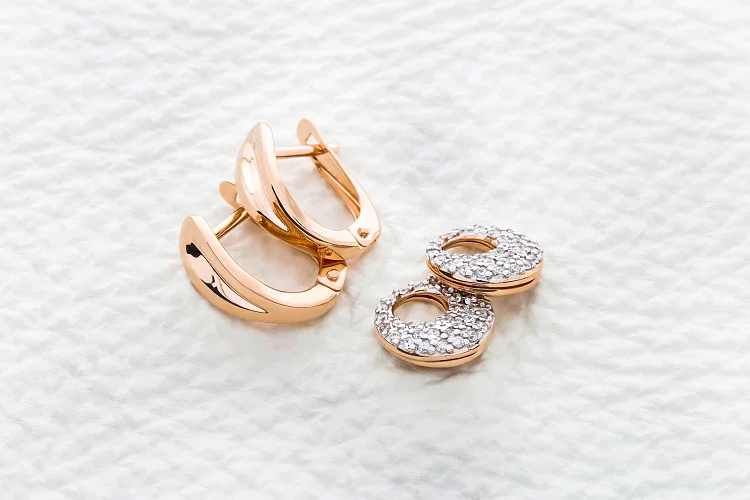 Серьги-трансформеры из красного золота с 66 фианитами