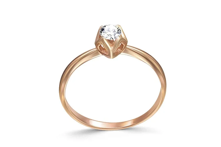 Кольцо помолвочное из красного золота с бриллиантом