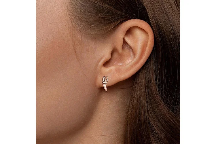 Серьги-пусеты Крылья из красного золота без вставок