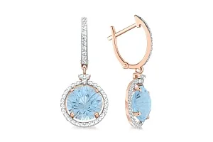 Серьги из красного золота с 2 топазами sky и 78 фианитами