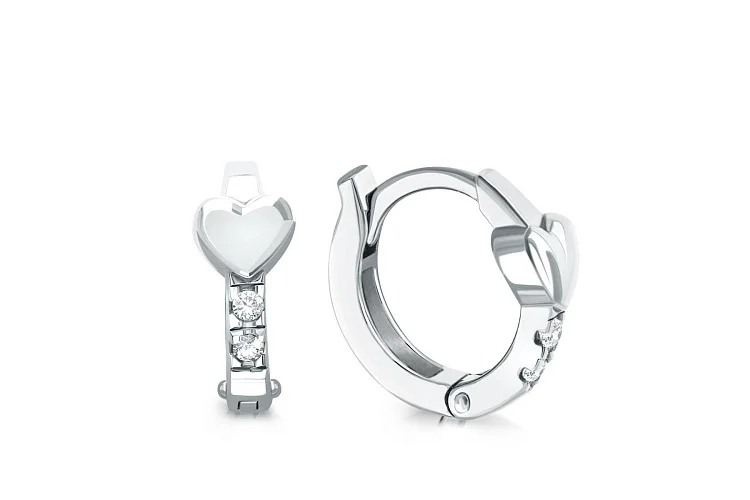 Серьги Сердца из белого золота с 4 фианитами