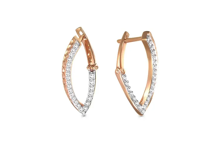 Серьги из красного золота с 48 фианитами