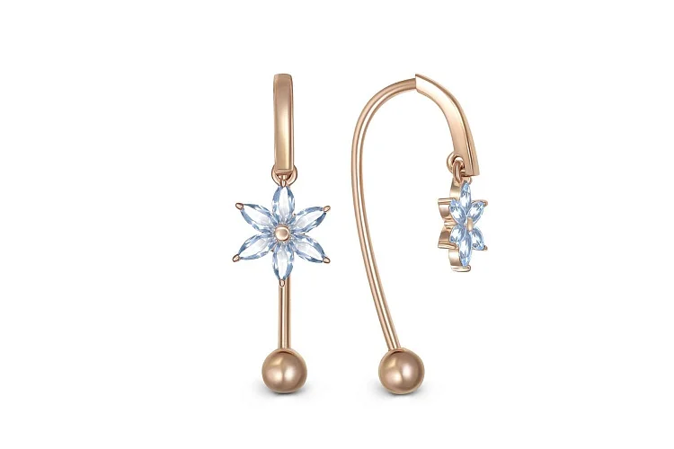 Серьги Цветы из красного золота с 12 топазами sky