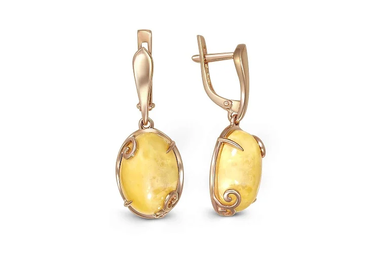 Серьги из красного золота с янтарём