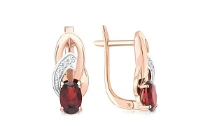 Серьги из красного золота с 2 гранатами и 8 бриллиантами