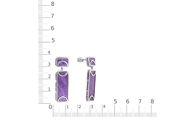 Серьги-пусеты Прямоугольники из белого золота с 4 чароитами