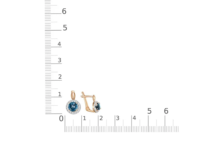 Серьги из красного золота с 2 топазами лондон и 32 фианитами