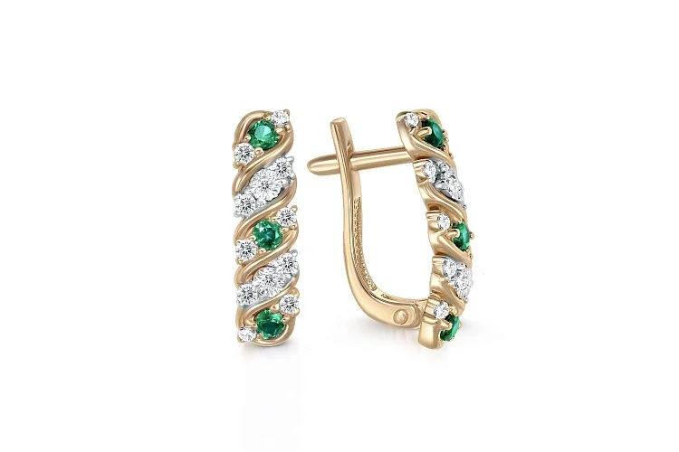 Серьги из жёлтого золота с 6 изумрудами и 24 бриллиантами