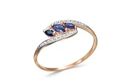 Кольцо из красного золота с 3 сапфирами и 16 бриллиантами