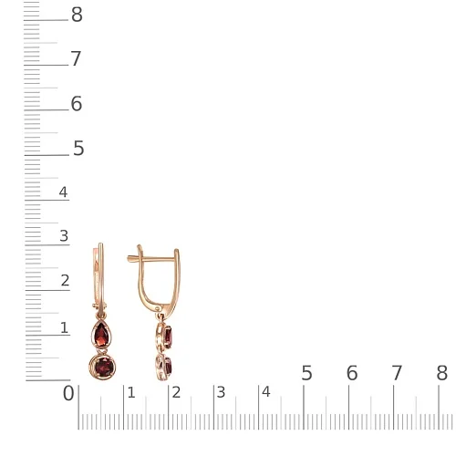 Серьги из красного золота с 4 гранатами