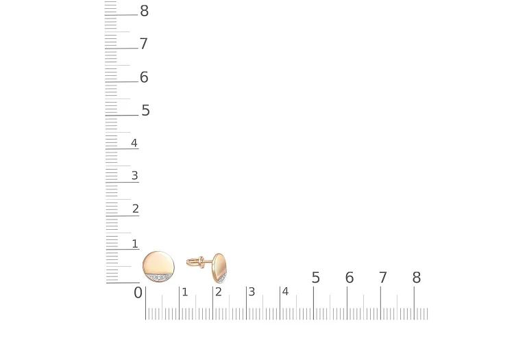 Серьги-пусеты Круги из красного золота с 6 фианитами