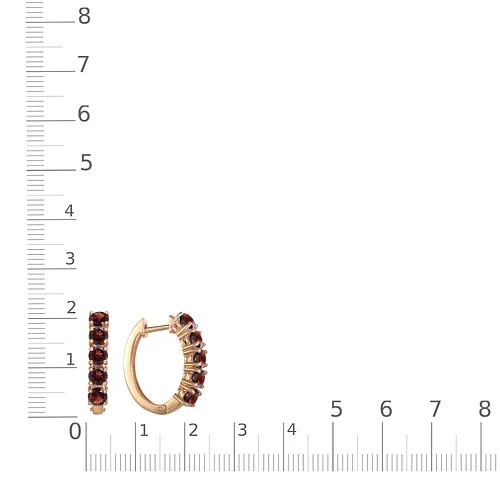 Серьги Дорожки из красного золота с 10 гранатами