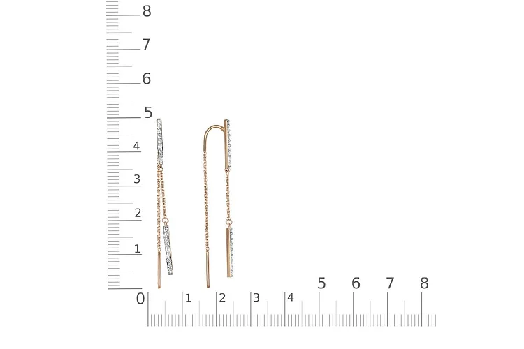 Серьги-продёвки Дорожки из красного золота с 36 фианитами