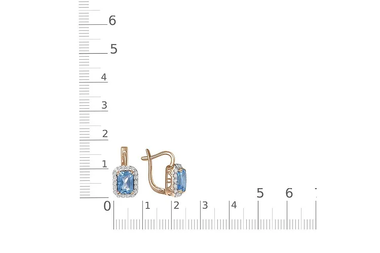 Серьги из красного золота с 2 топазами swiss и 36 фианитами