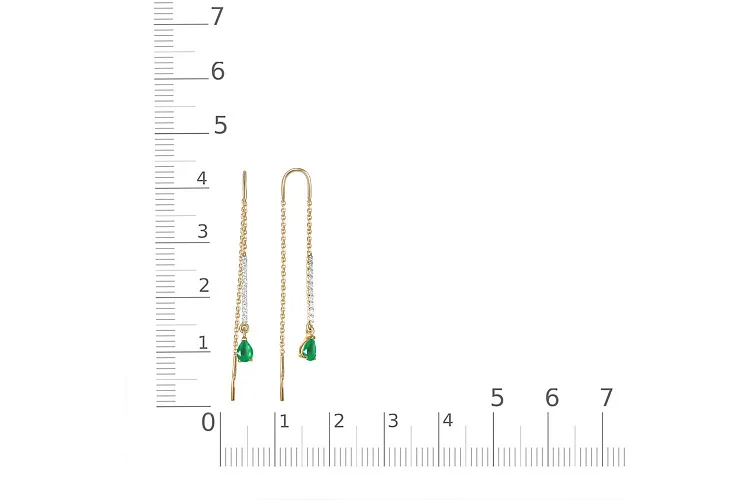 Серьги-продёвки Дорожки из жёлтого золота с 2 агатами и 20 фианитами