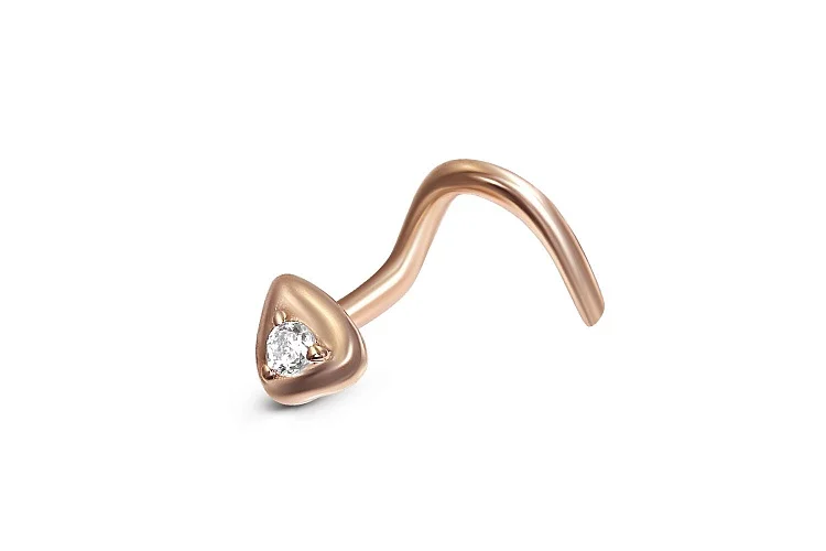 Пирсинг в нос Треугольник из красного золота с фианитом