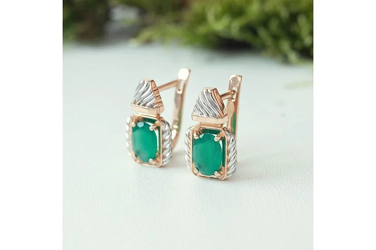 Серьги из красного золота с 2 хризопразами