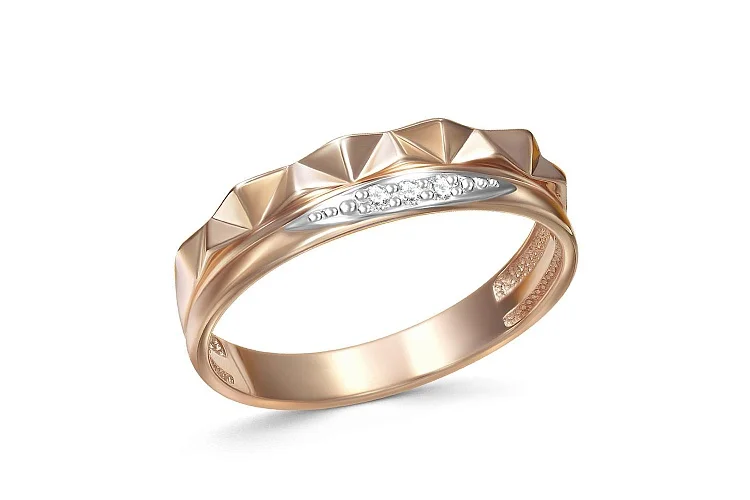 Кольцо из красного золота с 3 фианитами