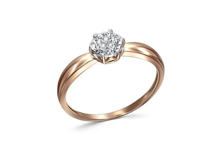 Кольцо Малинка из красного золота с 7 бриллиантами