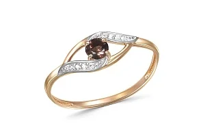 Кольцо из красного золота с раухтопазом и 8 фианитами