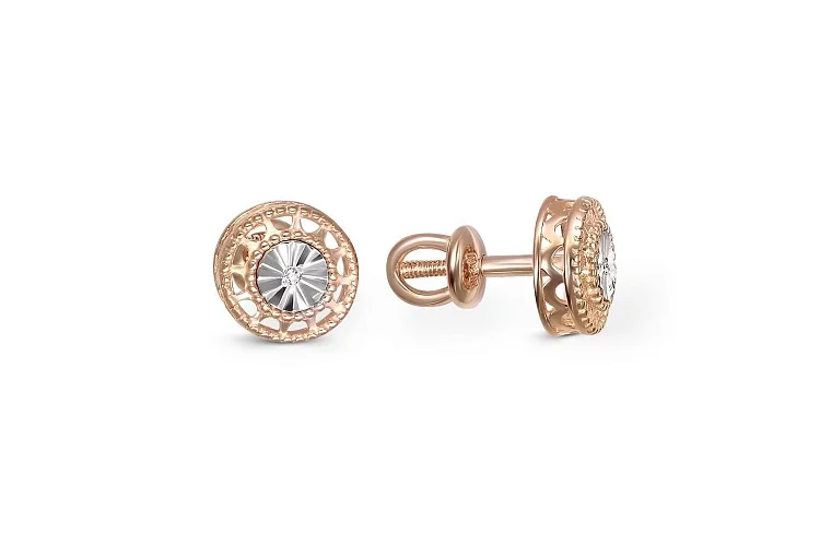 Серьги-пусеты из красного золота с 2 бриллиантами