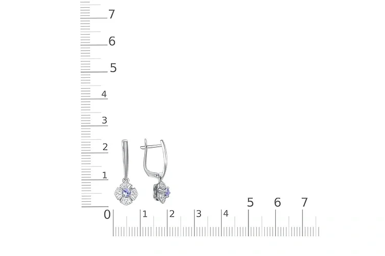 Серьги Цветы из белого золота с 2 танзанитами и 24 фианитами