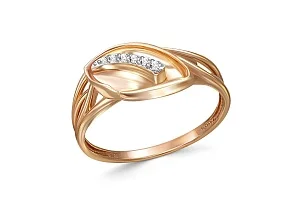 Кольцо Цветок из красного золота с 6 фианитами