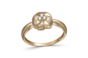 Кольцо Цветок из жёлтого золота с 3 фианитами