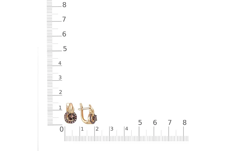 Серьги из красного золота с 2 раухтопазами и 26 фианитами