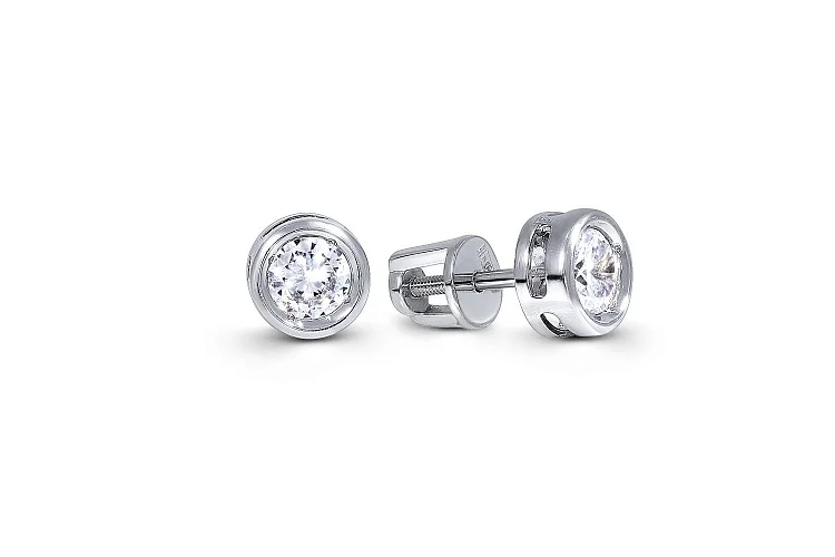 Серьги-пусеты из белого золота с 2 бриллиантами