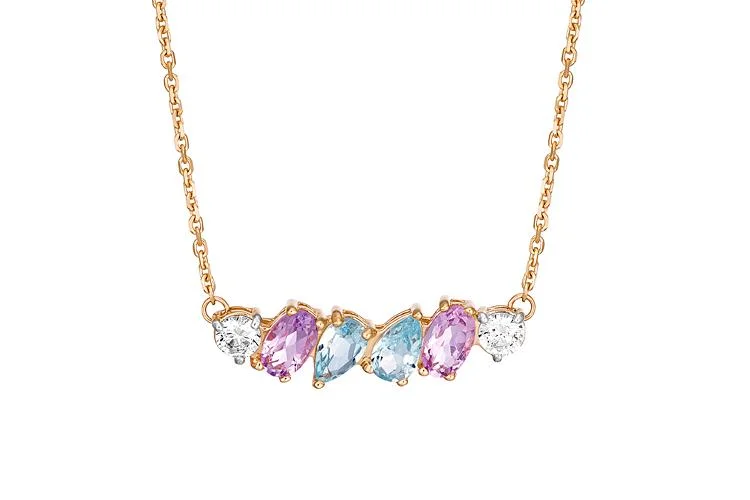 Колье из красного золота с аметистами, топазами sky и фианитами
