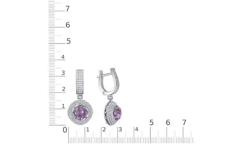 Серьги из белого золота с 2 аметистами и 290 бриллиантами
