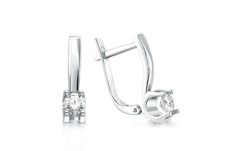 Серьги из белого золота с 2 фианитами