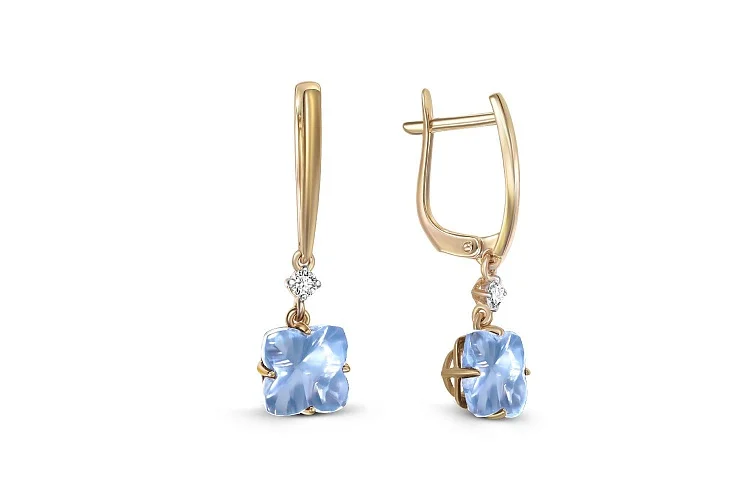 Серьги из жёлтого золота с 2 топазами sky и 2 фианитами