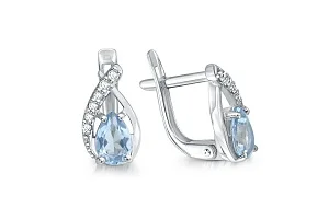 Серьги из белого золота с 2 топазами sky и 12 фианитами