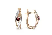 Серьги из красного золота с 2 гранатами и 16 фианитами