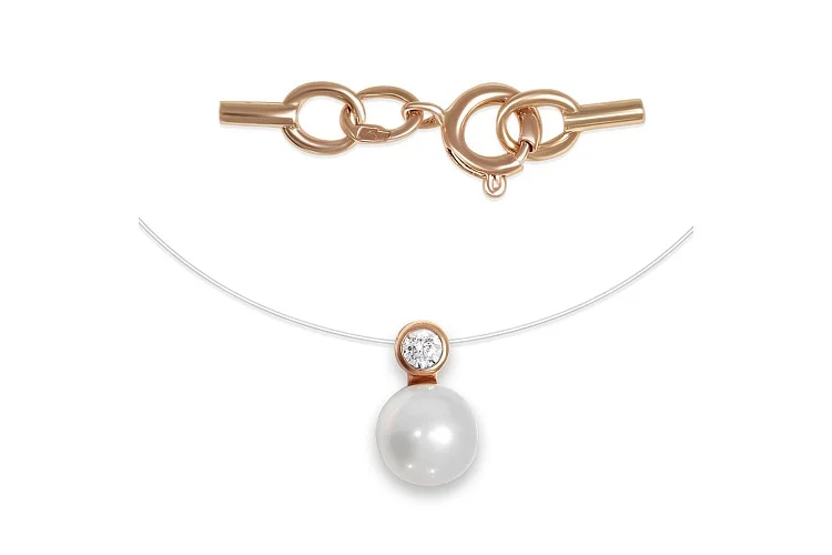 Колье из красного золота с жемчугом и фианитом