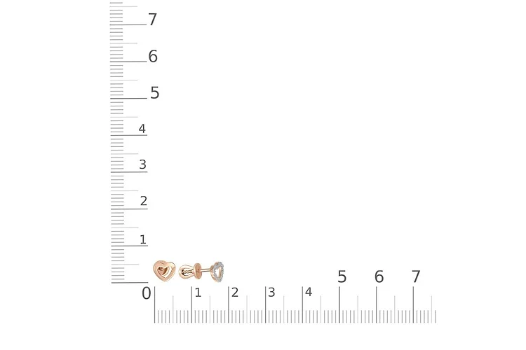 Серьги-пусеты Сердца из красного золота с 16 фианитами