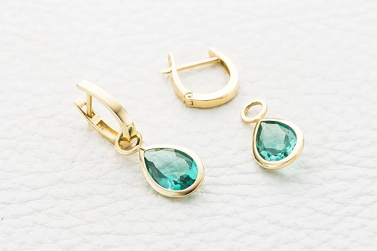 Серьги-трансформеры из жёлтого золота с 2 кварцами