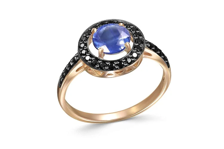 Кольцо из красного золота с кианитом и 30 шпинелями