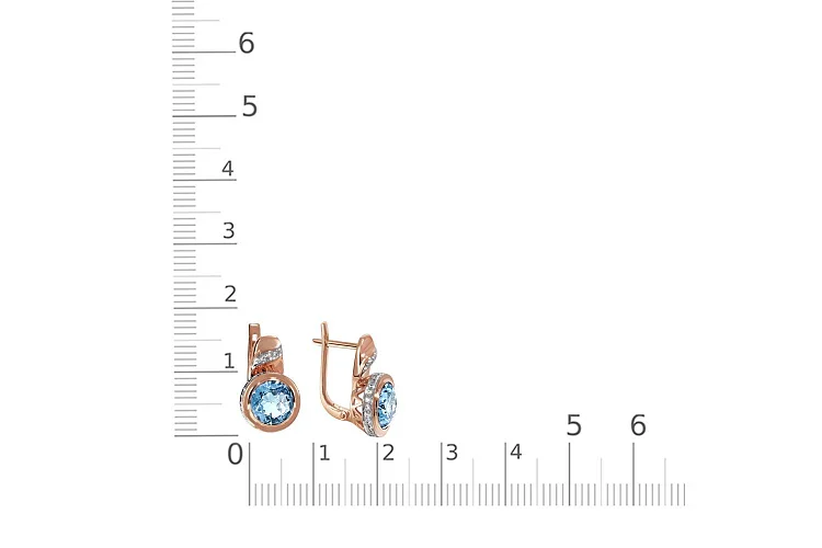 Серьги из красного золота с 2 ситаллами и 58 фианитами